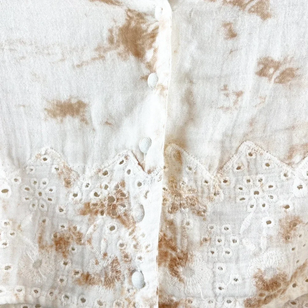 Zara Cream Tie-Dye Eyelet Lace Cropped Blouse